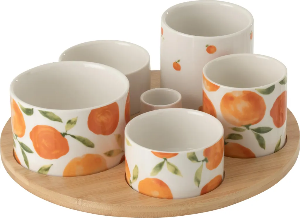 J-Line Set à Apéritif Orange Céramique Blanc et Orange Grand Format