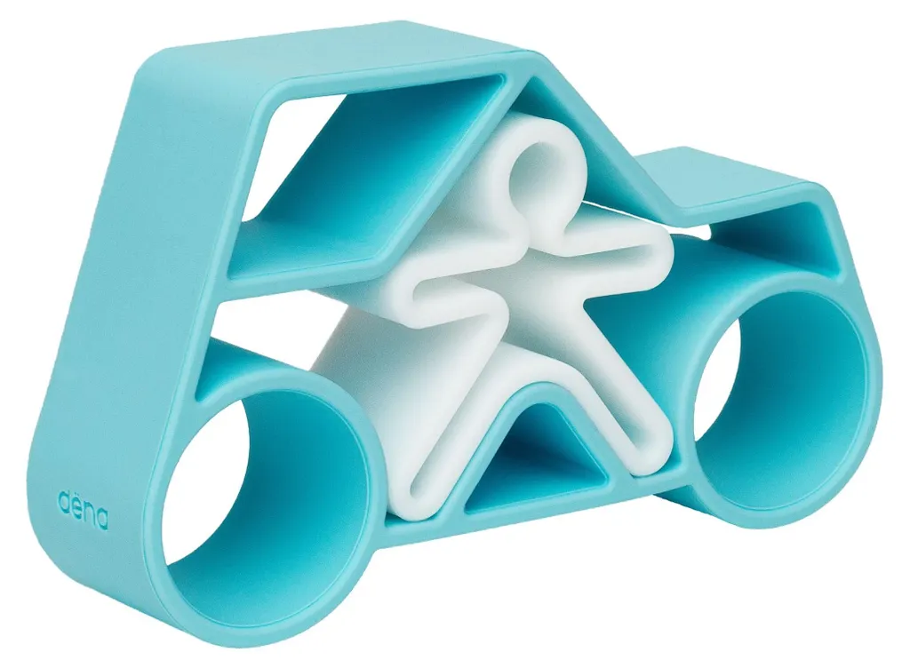 Jouet Dena voiture éducative bleu pastel, silicone durable et flexible