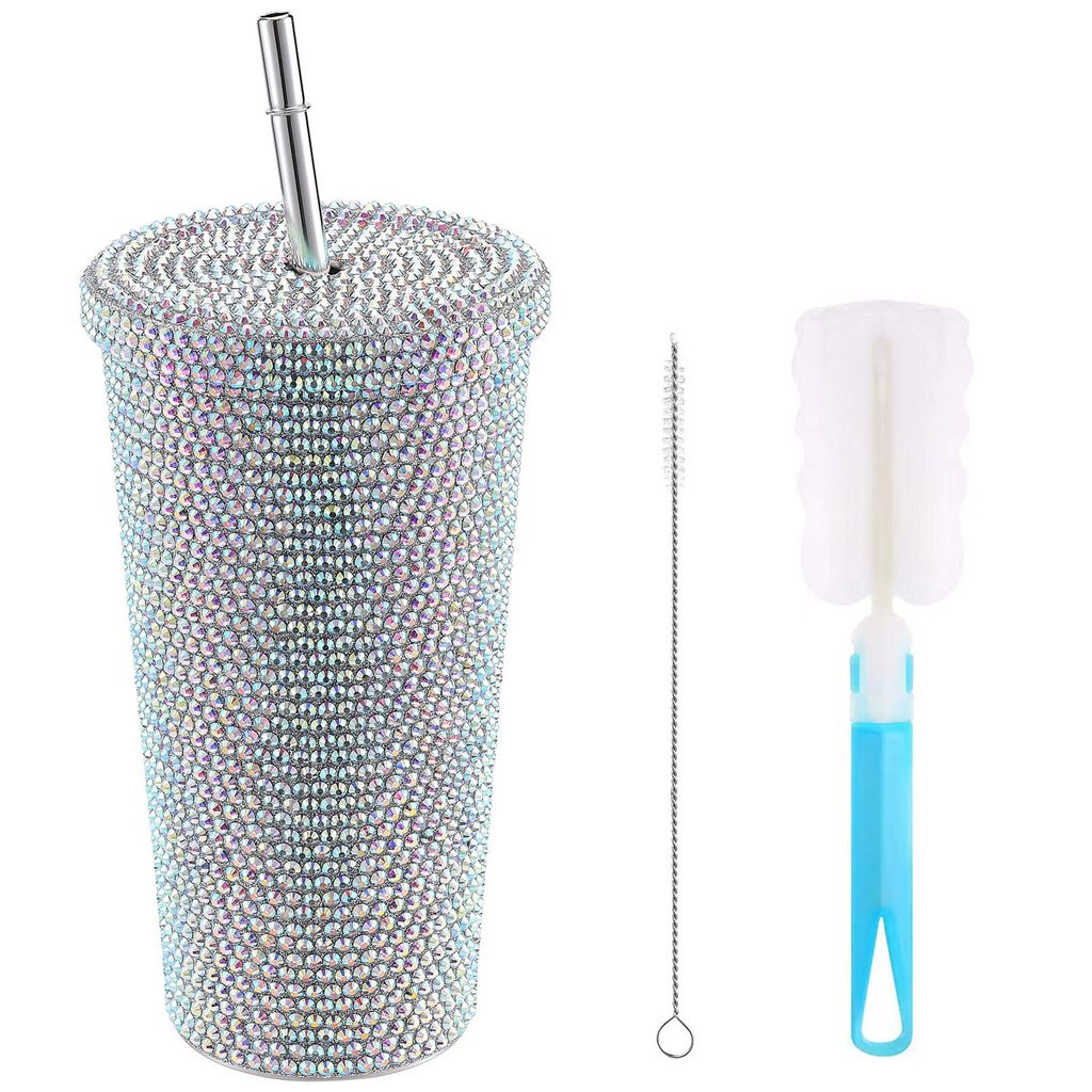 500 ml Wasserflasche aus Edelstahl mit Strass-Dekoration, Vakuum-Wasserbecher für Frauen