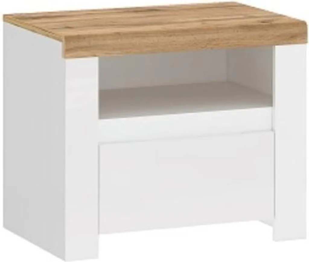 Chevet Vigo bois et blanc : table de nuit avec tiroir et niche ouverte