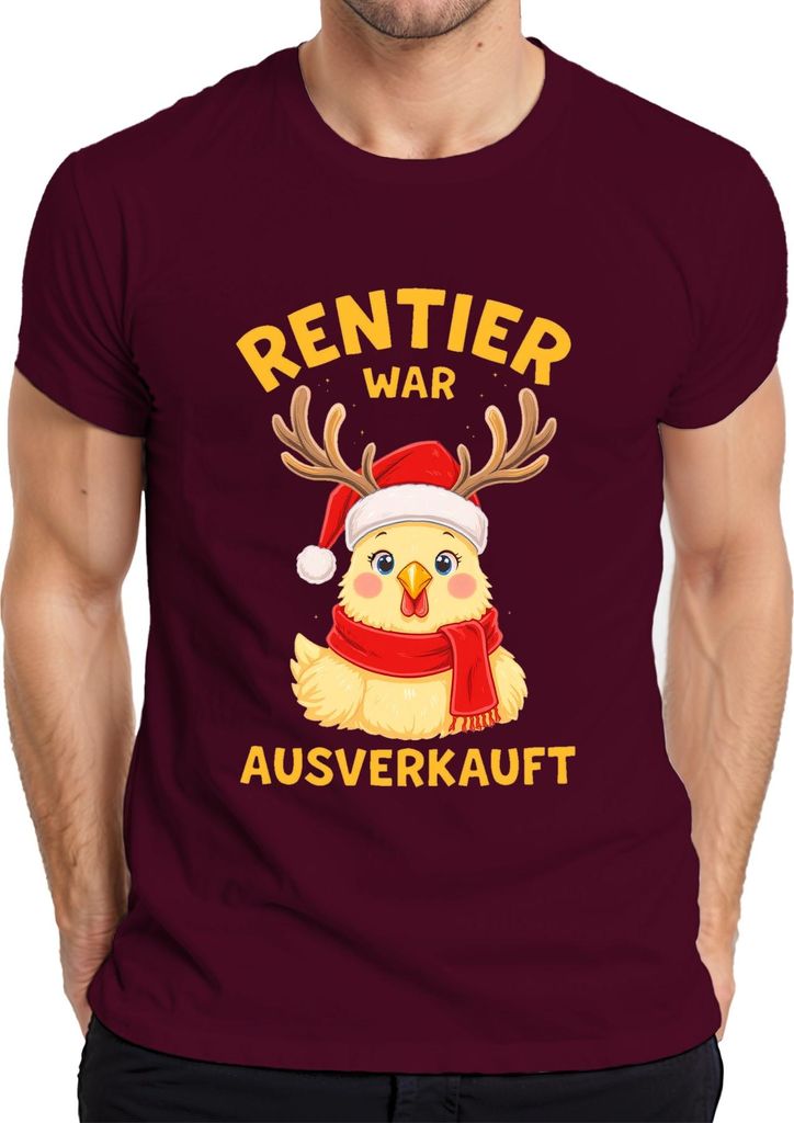 Rentier war t lustig Küken Weihnachten Santa Geschenk Herren T-Shirt, Burgundy, L
