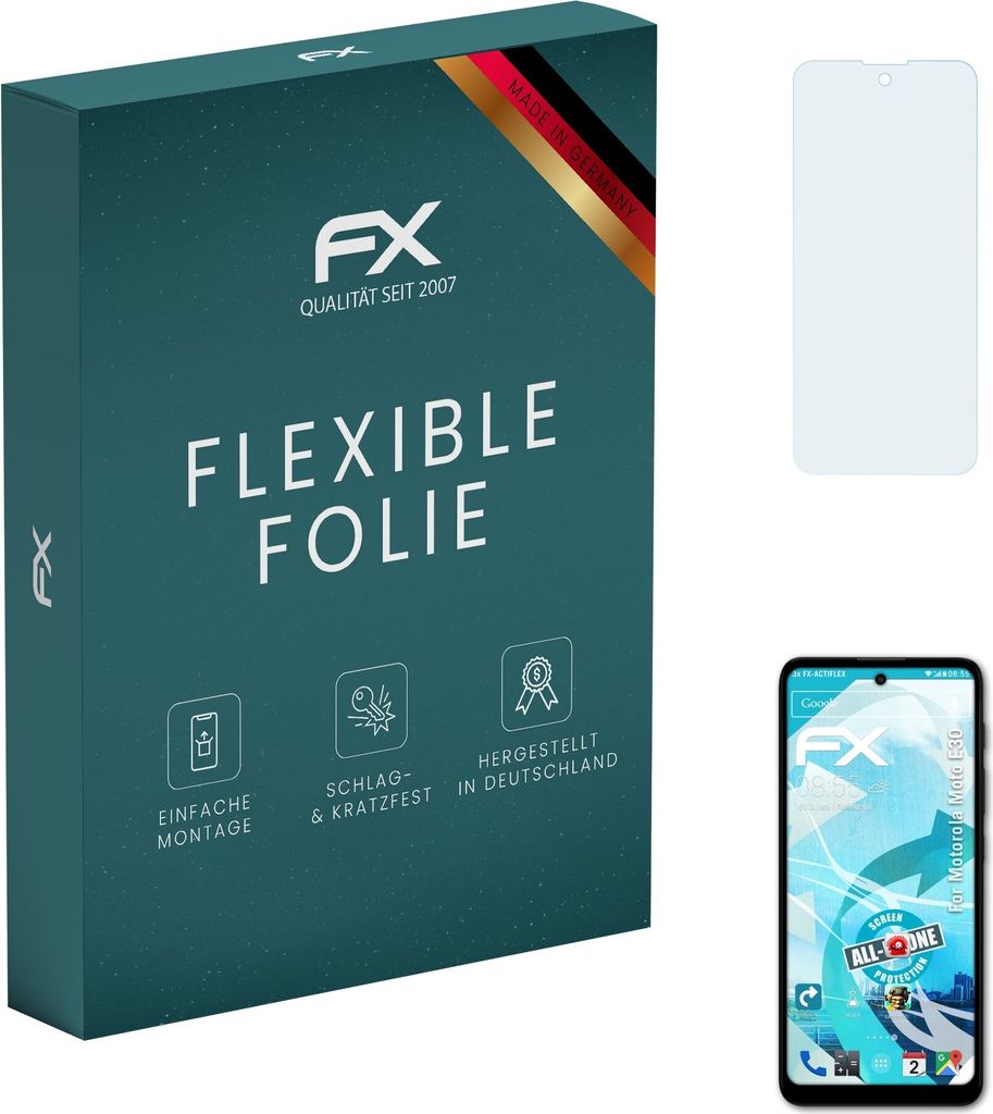 atFoliX FX-ActiFleX 3x Schutzfolie kompatibel mit Motorola Moto E30 Folie