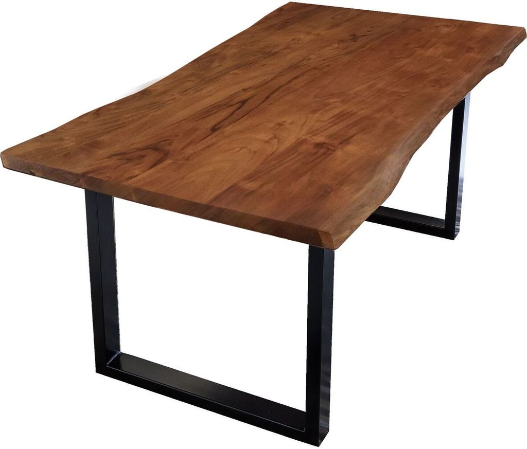 Baumkante-Esstisch TABLES & CO 200 x 100 cm Akazie nussfarben Schwarz