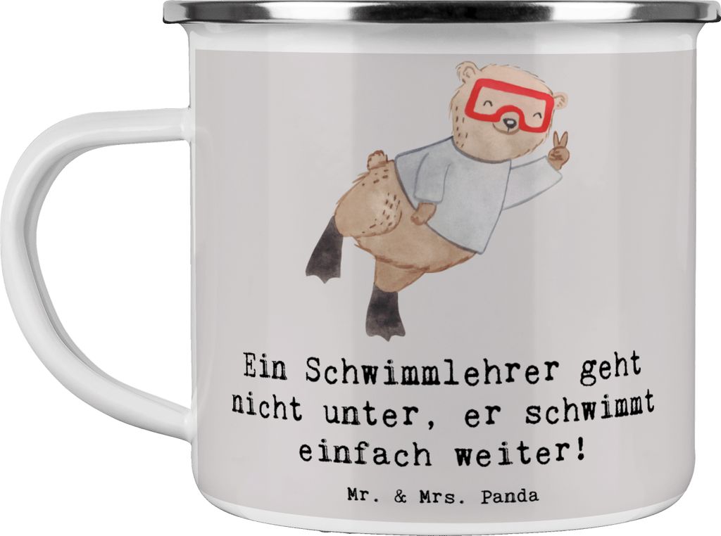 Mr. & Mrs. Panda Teetasse Schwimmlehrer Motivation - Grau Pastell - Geschenk, Berufsgestaltung, Emailletasse, Berufe, Beruf, Schwimmunterricht, Ema...