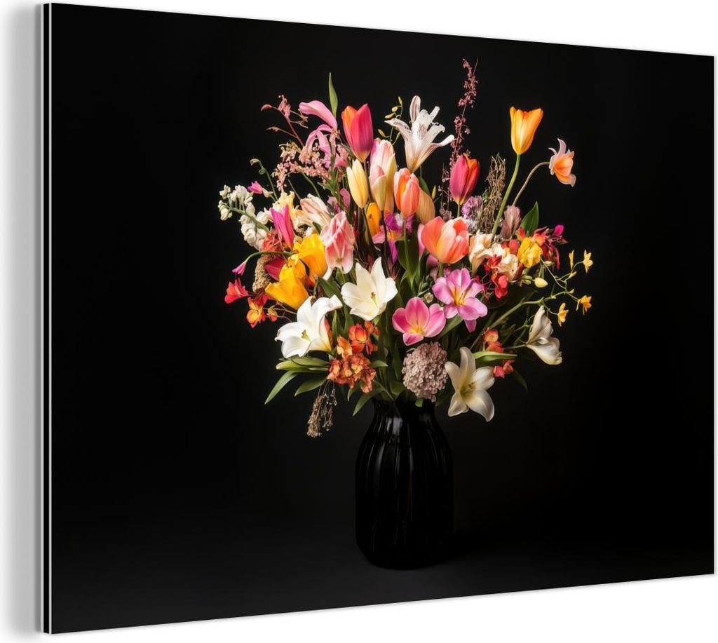 MuchoWow Wanddekoration Metall Metallbild Wandkunst 30x20 cm Vase - Blumen - Tulpen MuchoWow Aluminium Gemälde - Aluminiumgemälder