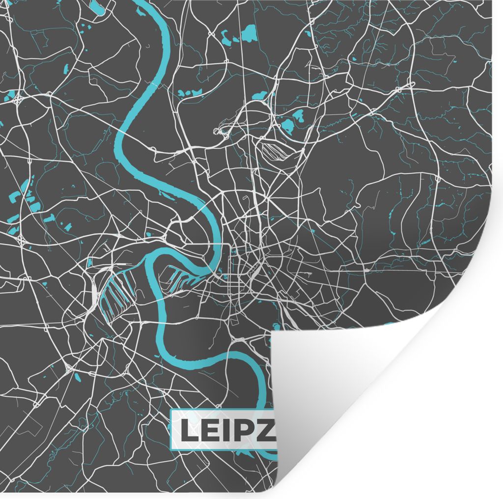 MuchoWow Wandtattoo Wandsticker Wandaufkleber Karte - Leipzig - Blau - Stadtplan - Deutschland 80x80 cm Selbstklebend und Repositionierbar - Wier...