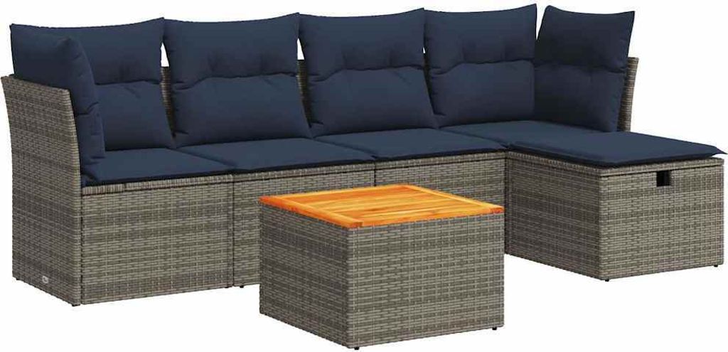 6-tlg. Garten-Sofagarnitur mit Kissen Grau Poly Rattan