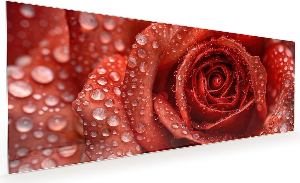 Küchenrückwand Spritzschutz Glas mit Motiv Wassertropfen Rose 40 x 40 cm