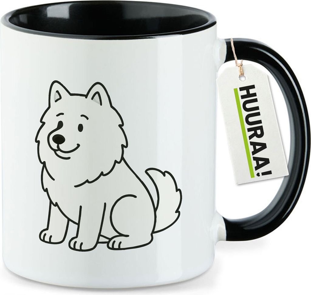 Huuraa Kaffeetasse Samojede Comic Samo 330ml Schwarz Keramik Kaffeebecher Geschenkidee