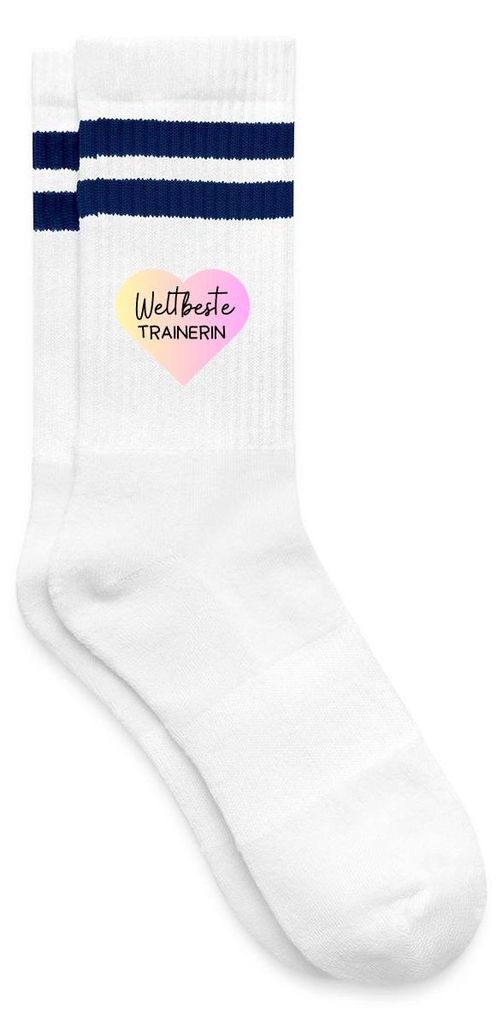 Spreadshirt Weltbeste Trainerin Gestreifte Tennissocken, 37-41, Weiß/Navy