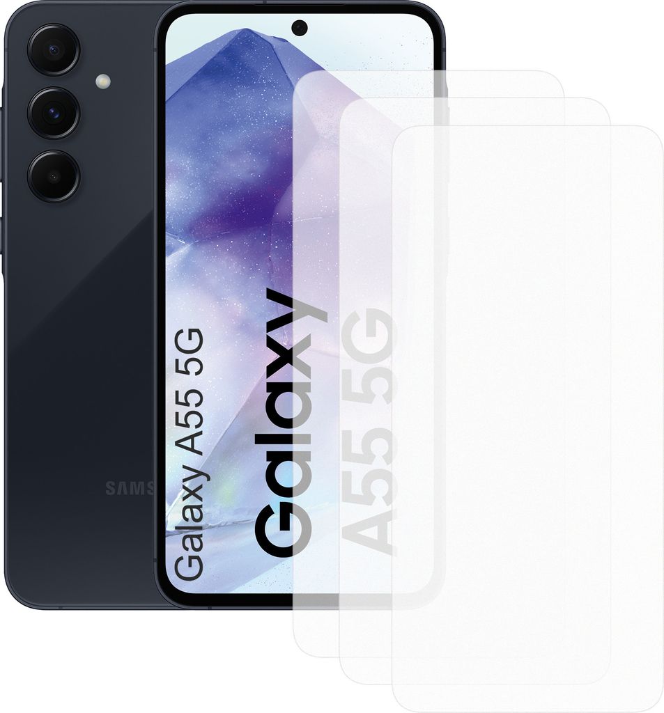 Drei Stück (3x) Display-Schutzfolie Displayschutz-Glas 9H Glas für Samsung Galaxy A55
