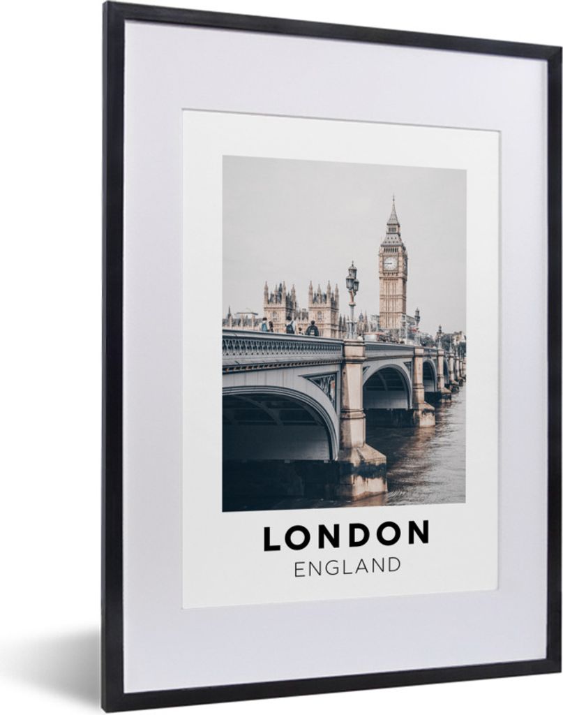 MuchoWow Gerahmtes Poster London - England - Brücke 30x40 cm - Poster mit Schwarzem Bilderrahmen Wandposter Rahmen Foto Bilder - Wandposter Schl...