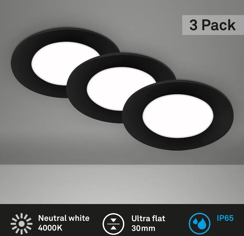 Briloner Lampe encastrée LED 3x3W noir Ø8,6cm IP65 pour salle de bain