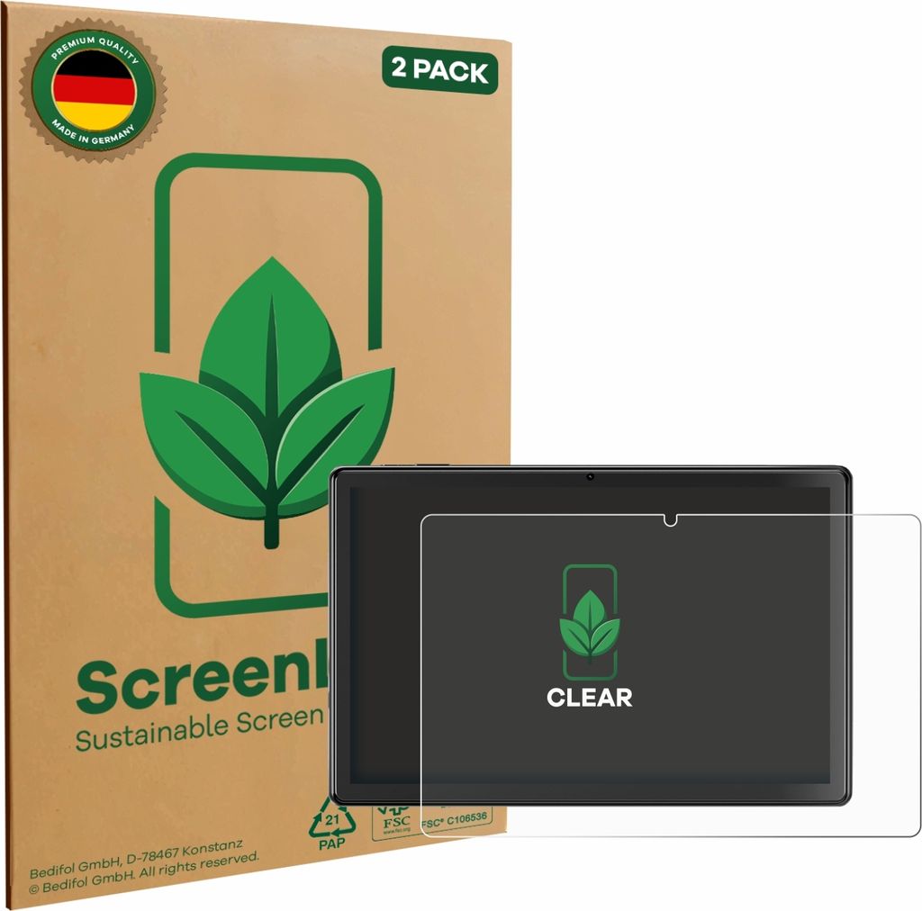 2x ScreenLeaf Schutzfolie für SGIN T10 Pro 10.1" nachhaltiger Displayschutz Display Schutz Folie Klar Transparent