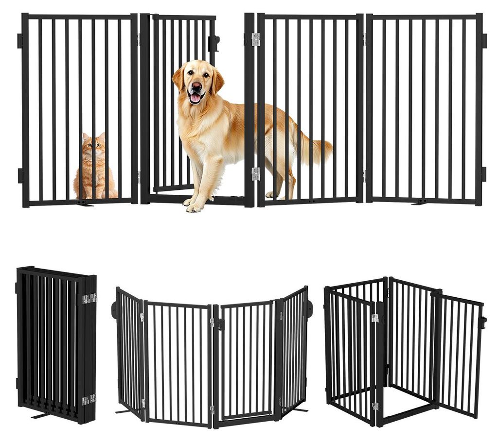 Comomy Faltbares Hundegitter 203cm, 81,5cm Hoch, Indoor Haustiergitter Für Küche, Kamin & Türen, Schwarz, Flexibel Aufstellbar
