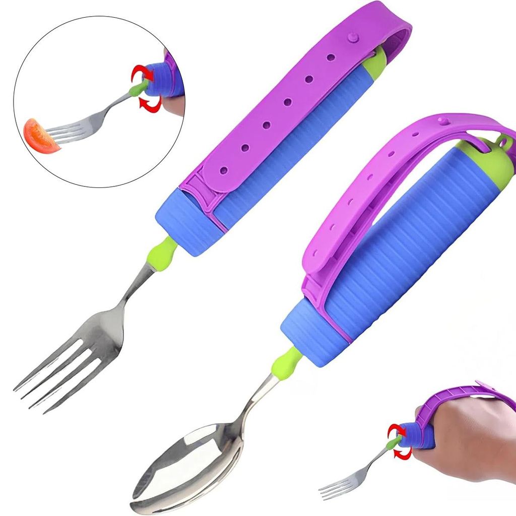 Besteck Set Edelstahl & Silikon, Anti-Rutsch, Ergonomisch, Flexibel, Senioren Löffel, Pflegeleicht, Küchenutensilien