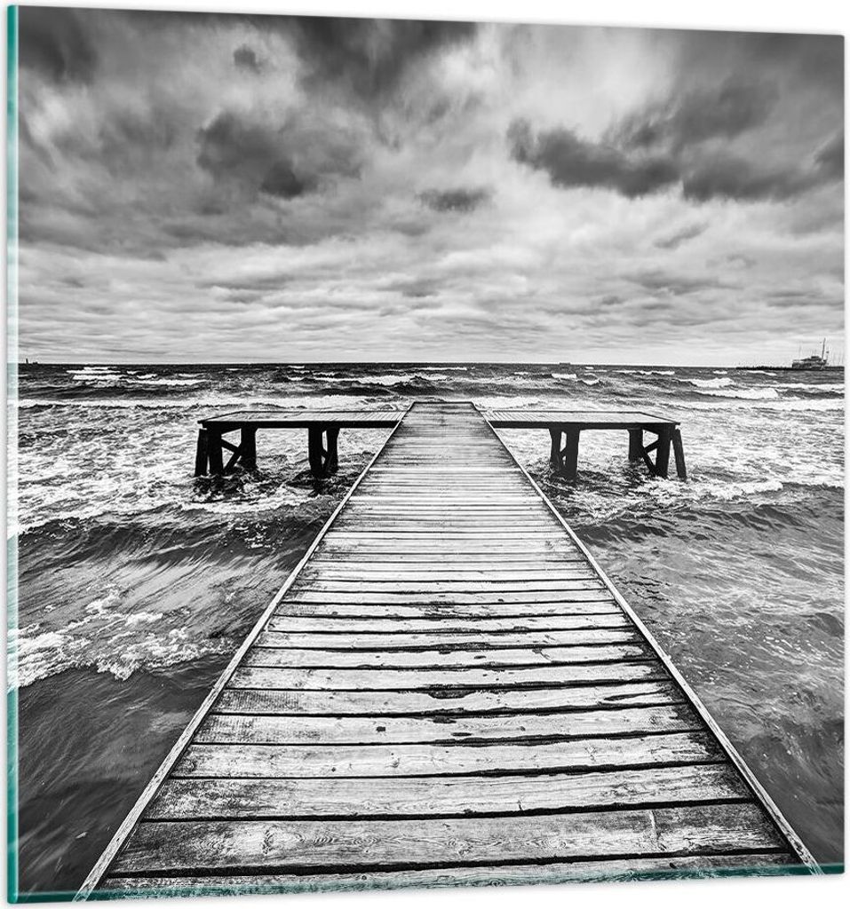 Bilder auf glas - Brücke Meer Welle - 40x40cm - Glasbilder - Wandbilder - Kunstdruck - zum Aufhängen bereit - Wanddekoration aus Glas - Glas Bild...