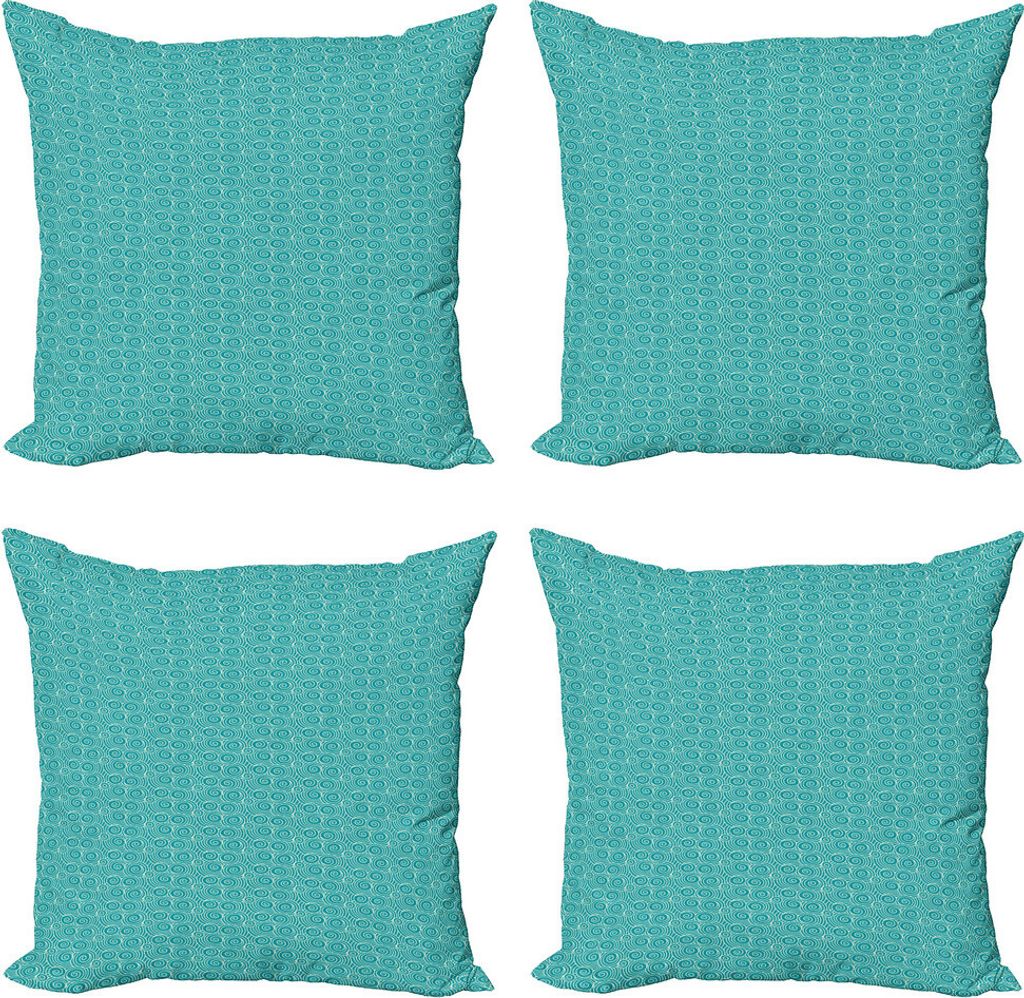 ABAKUHAUS Elfenbein und Blau Kissenbezug Set (4 Stück), Oriental-Strudel, Moderner Doppelseitiger Digitaldruck, 45 cm x 45 cm, Teal und Elfenbein
