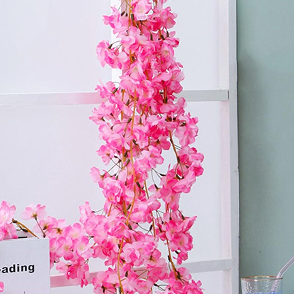 Kš¹nstliche Weinrebe Kirschblume Sakura Blš¹te Girlande Home Dekoration fš¹r Schlafzimmer Bš¹ro Rose rot
