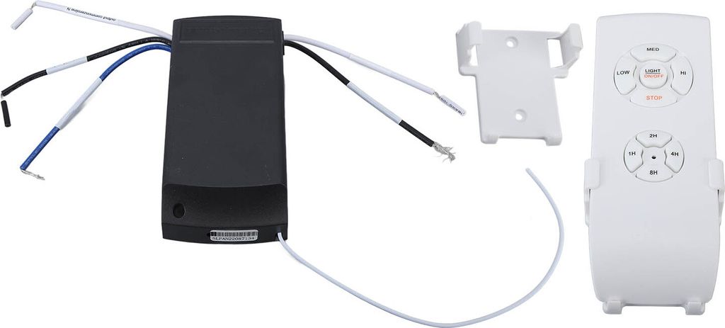 A ceiling fan remote control receiver and transmitter kit.