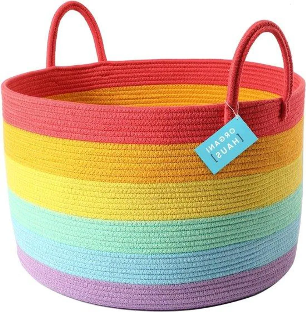Bac de rangement enfant design arc-en-ciel grand format 50x33cm