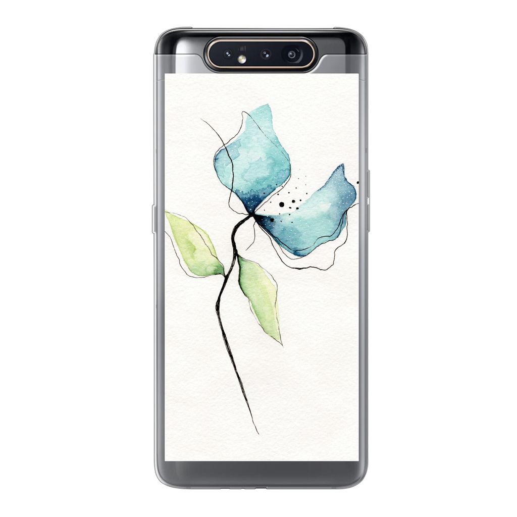 MuchoWow Handyhülle Schutzhülle Hülle für Samsung Galaxy A80 Blumen - Aquarell - Blau Silikon Softcase Handy Hülle - Schutzdeckel