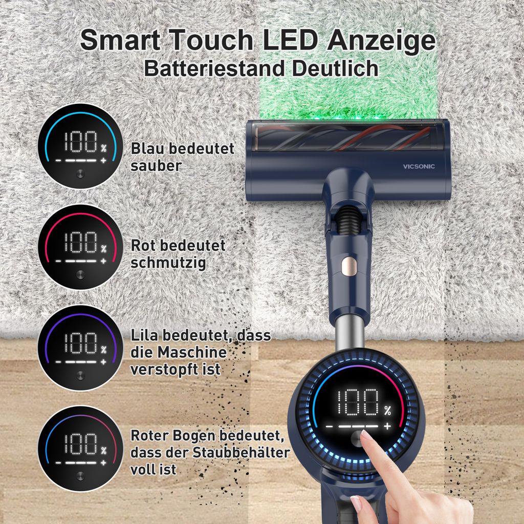 Fieety Akku Staubsauger 600W - 50.000Pa Saugkraft Mit Tierhaarbürste & 65min Laufzeit