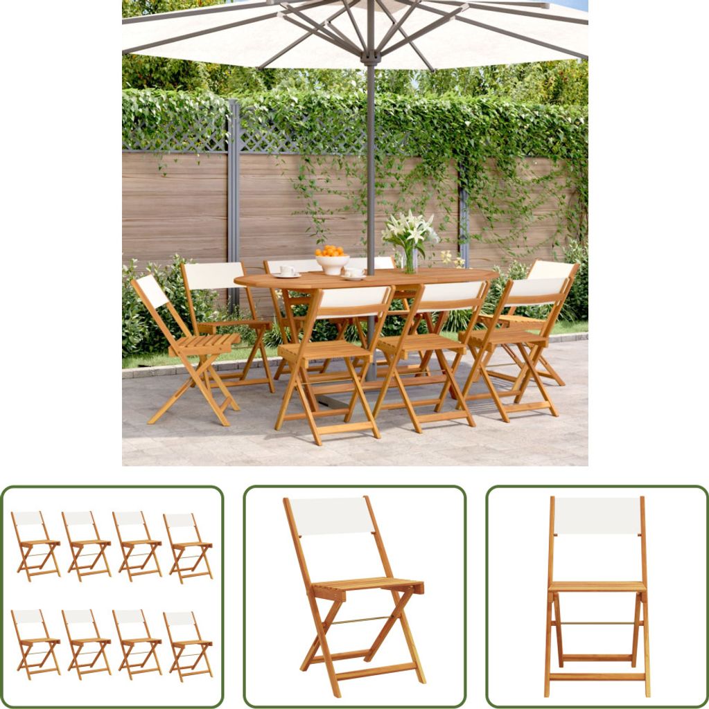 The Living Store Gartenstühle 8 Stk. Klappbar Cremeweiß Stoff und Massivholz