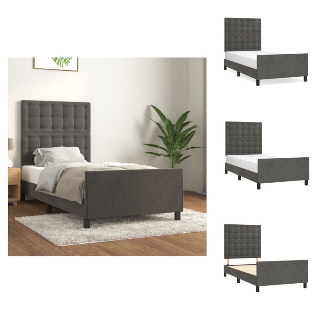 vidaXL Bettgestell mit Kopfteil Dunkelgrau 80x200 cm Samt - Betten & Bettgestelle