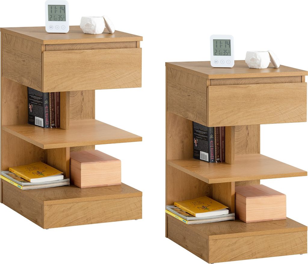 SoBuy 2er Set Nachttisch schmal Nachtschrank mit 1 Schublade und 2 Ablagen Moderner Beistelltisch Aufbewahrungsschrank für das Schlafzimmer FBT49-Nx2