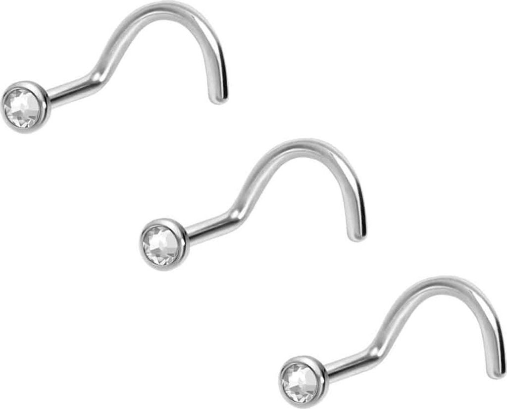 Nasenpiercing, Nasenstecker 3er Set Titan Nasenstecker Spirale FLACHE KRISTALLDISC