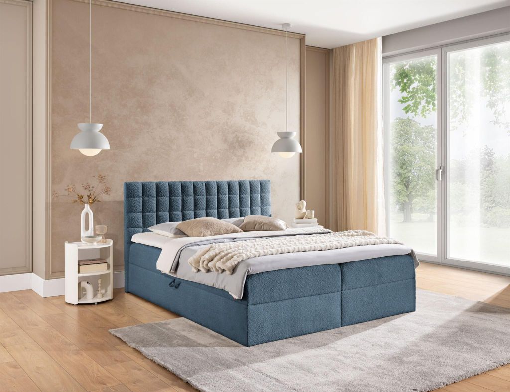 Boxspringbett Schlafzimmerbett TORIBO PREMIUM 180x220cm Stoff Coral Himmelblau