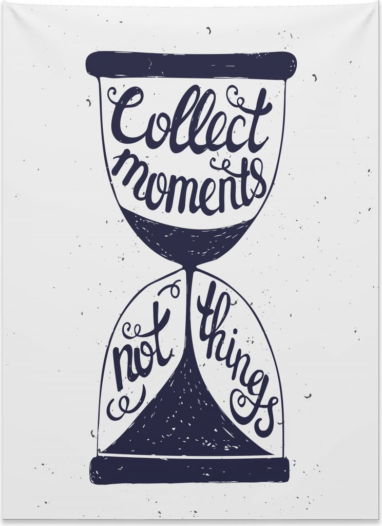 Abakuhaus Zitat Wandteppich, Sammle Momente Sanduhr aus Weiches Mikrofaser Stoff Kein Verblassen Klare Farben Waschbar, 110 x 150 cm, Dunkelblau Gr...