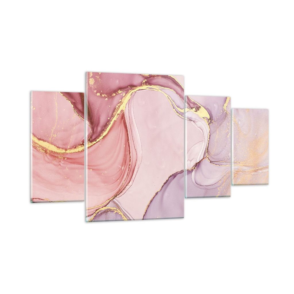 Bilder auf glas - 4 Teile - Abstraktion Marmor Rosa - 160x90cm - Glasbilder - Wandbilder - Bilder - zum Aufhängen bereit - Wanddekoration aus Glas...