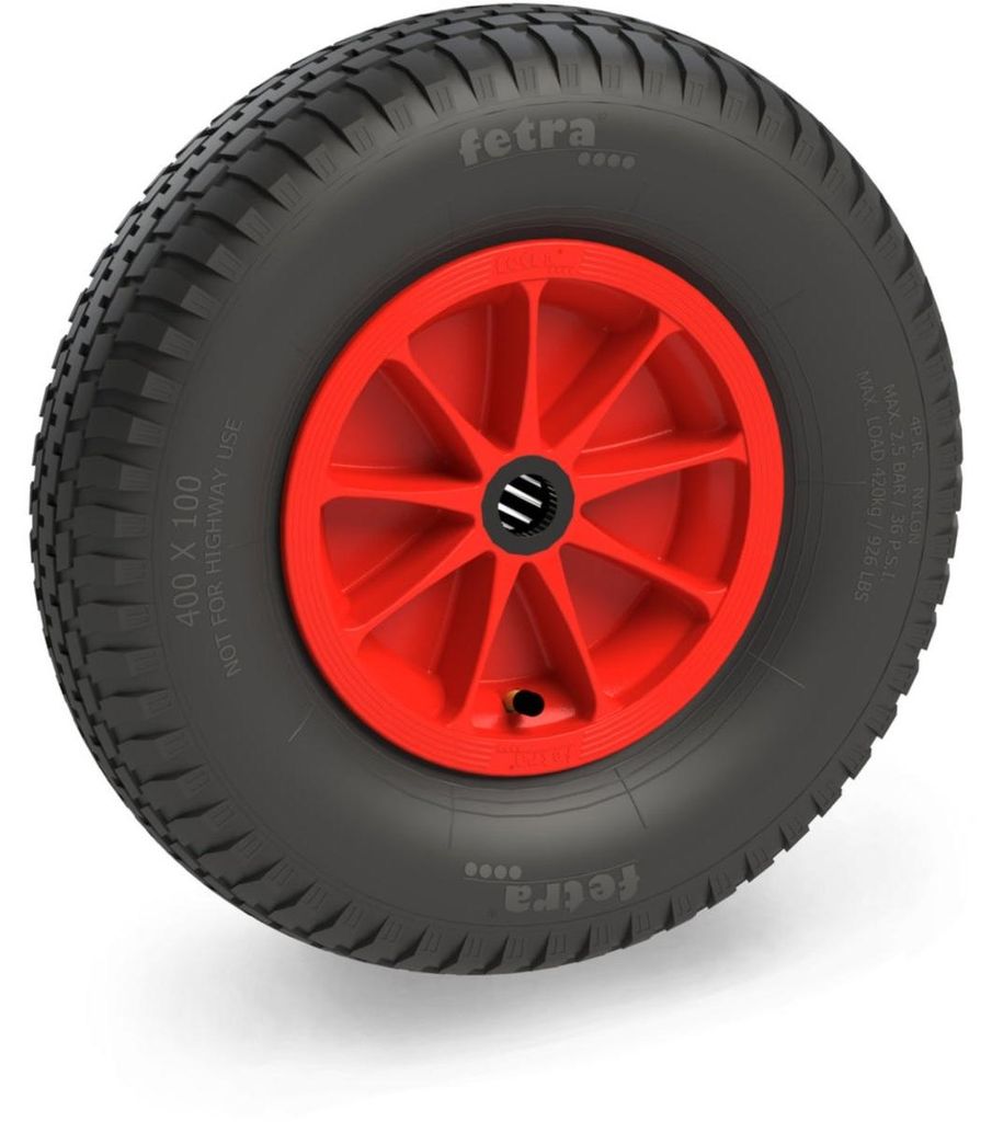 Fetra Luftrad 400 x 100 mm - 4 PR Block Kunststoff-Felge rot, 72121R
