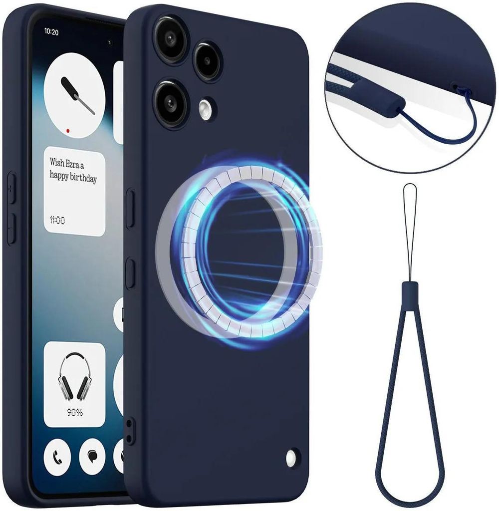 MagSafe Hülle für Nothing Phone (3a) Lite - Phonesta Royale Liquid Silikon Back Cover mit Kordel - Dunkelblau