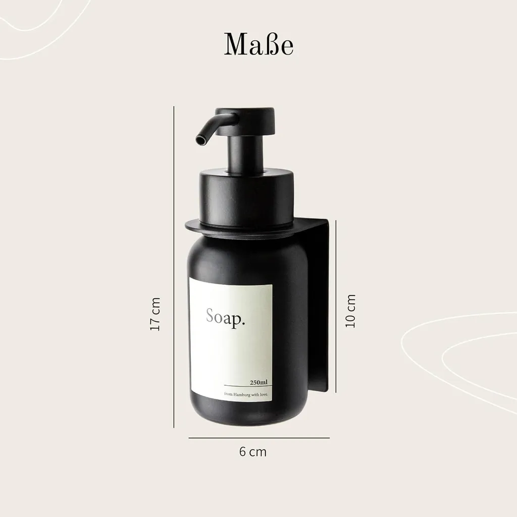Distributeur de savon en verre et inox noir avec support mural - 2 pièces