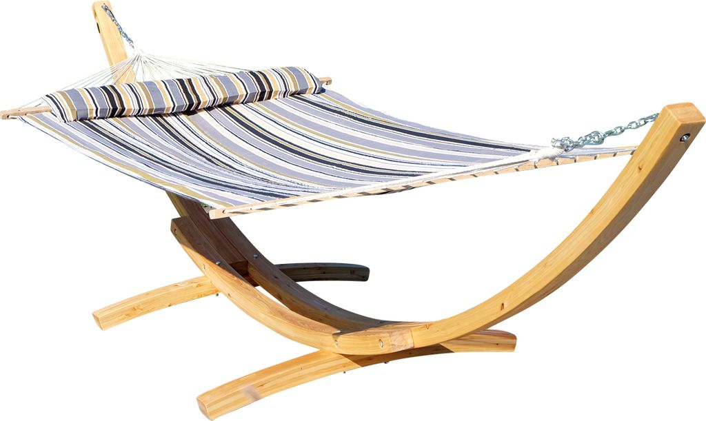 ALEOS. ASS 410cm XXL Hängemattengestell NATUR-FILLED EDITION GRAU Hängematte mit Gestell aus Holz Lärche mit Stabhängematte (GEPOLSTERT) inkl. ...