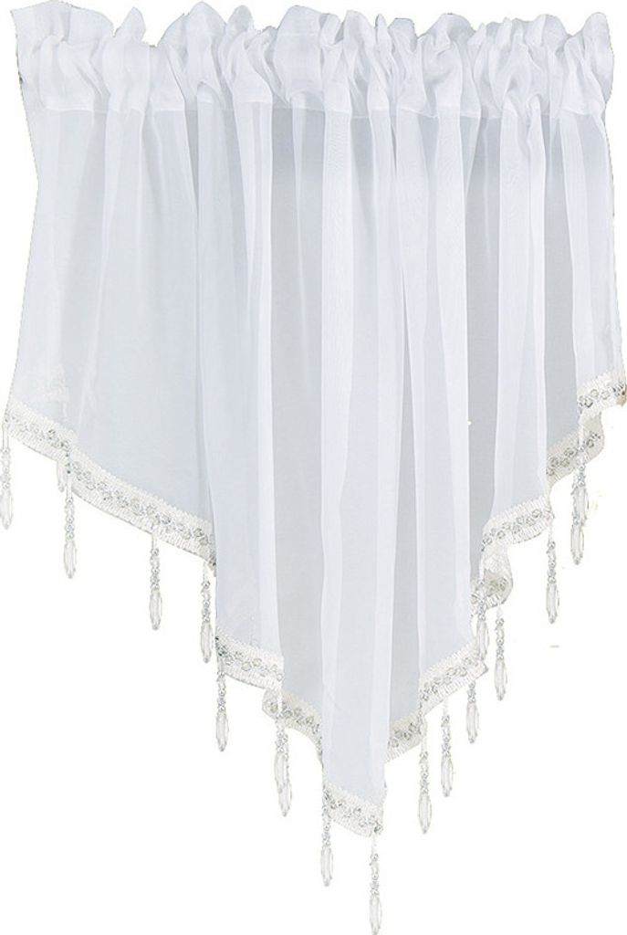 Einfarbige Dreieck-Form Kueche Kurzvorhang Fenster Volant drapieren Wohnkultur Weiss