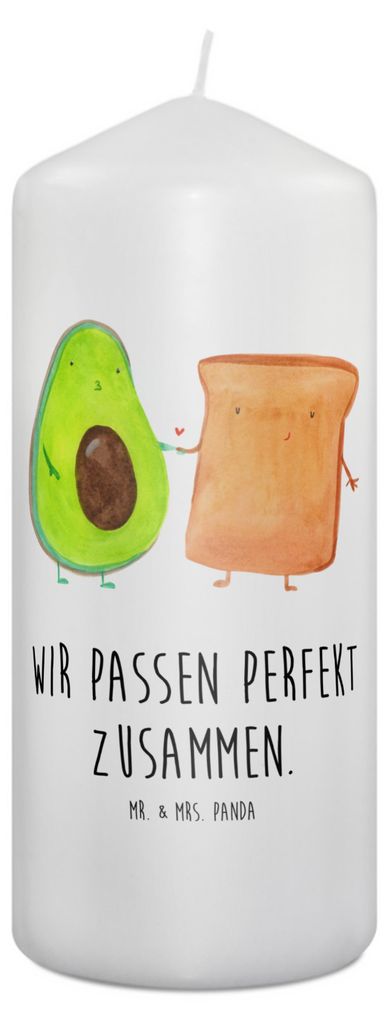 Mr. & Mrs. Panda Kerze Avocado Toast 19 x 8 cm - Weiß - Geschenk, Erinnerungskerze, Toastbrot, Stumpenkerze, Hochzeit, Liebe, Blockkerze, Gesund, ...