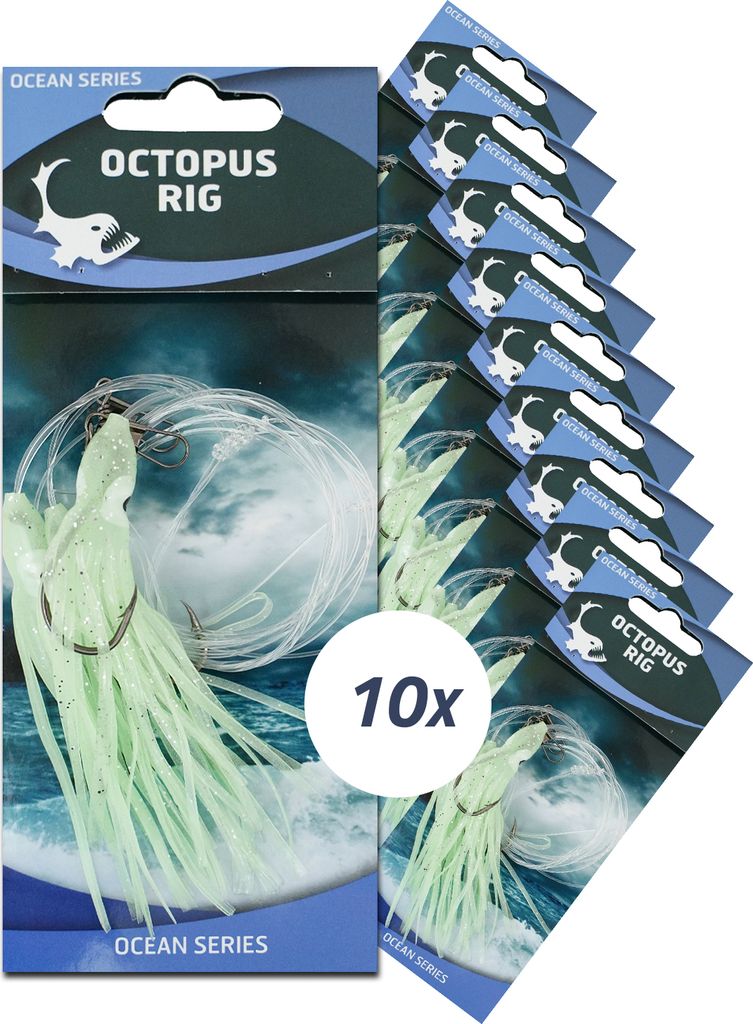 Eurocatch Octopus rigs - 3 haken - Gloeiend - 10 stuks - Productafbeelding 