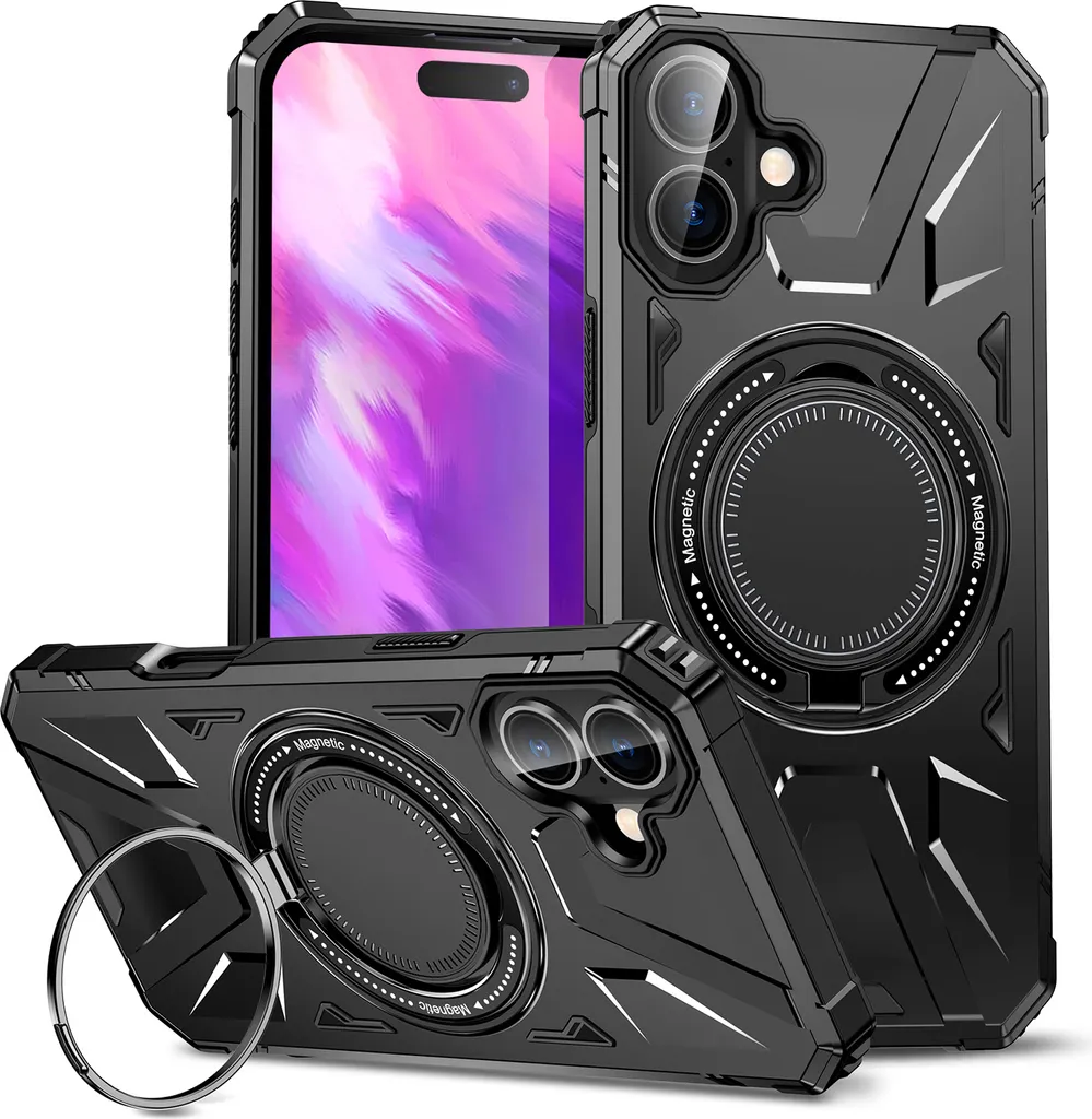 Cover Antiurto iPhone 16 Plus MagSafe Dual Layer con Ring Stand