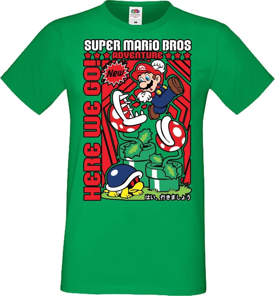Herren T-Shirt Anime Manga Game Mario Fun Bros, Man L / Grün