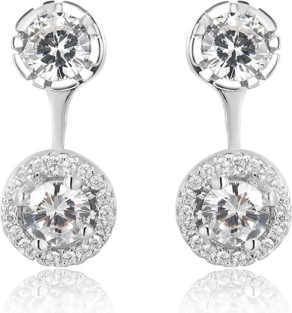 Boucles d'oreilles de luxe 2en1 argent rhodié avec cristaux