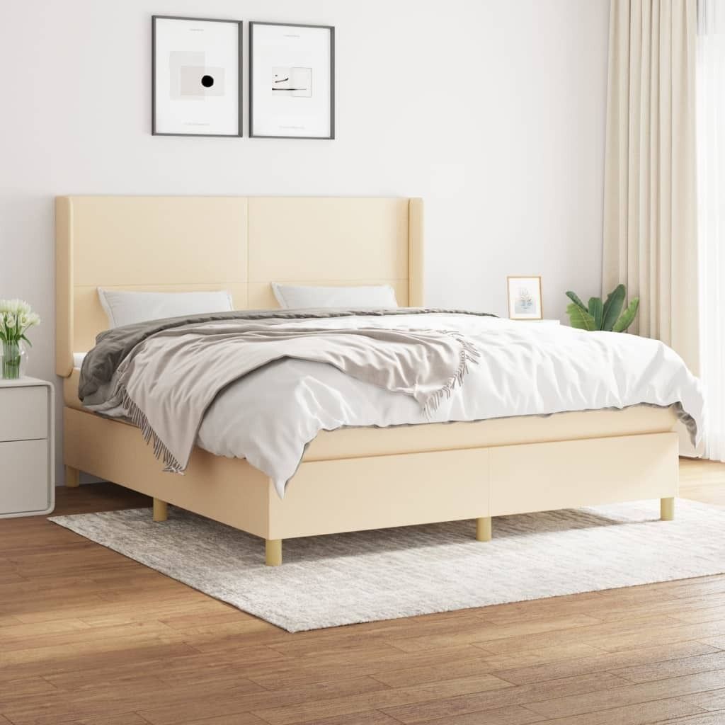 The Living Store Boxspringbett mit Matratze Creme 160x200 cm Stoff
