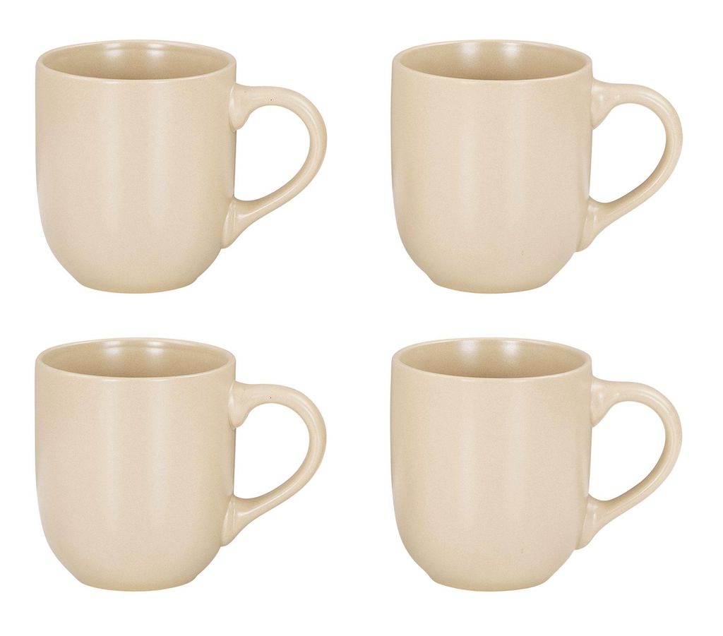 4er Set Steingut Tassen 300ml Beige Creme Kaffeetasse Kaffeebecher Sand Design Küchengeschirr Heißgetränke Kaffeepott