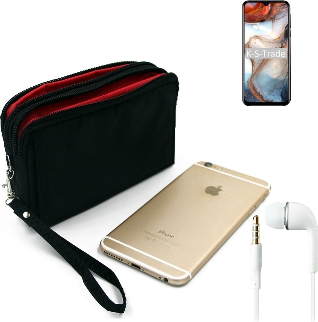 TOP SET kompatibel mit Blackview A60 Plus Handy Hülle Gürteltasche schwarz + Kopfhörer Travel Bag Travel-Case mit Diebstahlschutz praktische Schutz