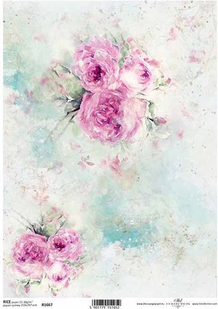 Reispapier für Decoupage, Frühling Shabby Chic, Hintergrund, Tapete, Aquarell ITD-R1667 - A4