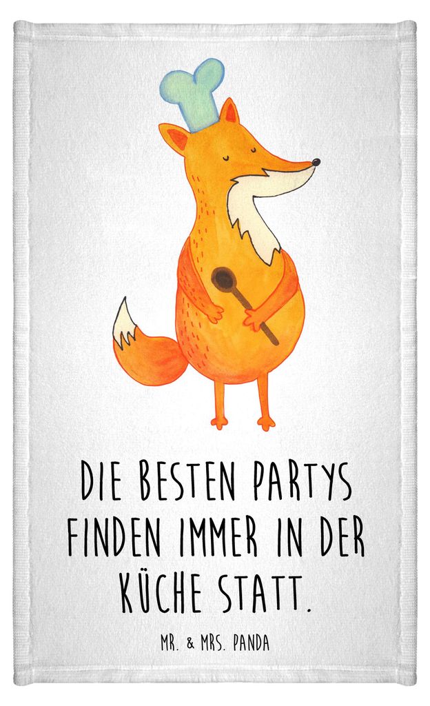 Mr. & Mrs. Panda Handtuch Fuchs Koch - Weiß - Geschenk, Geburtstag, Bäcker, Hungrig, Spruch Lustig, Gäste-WC, Frotteehandtuch, Köche, Klein, Kl...