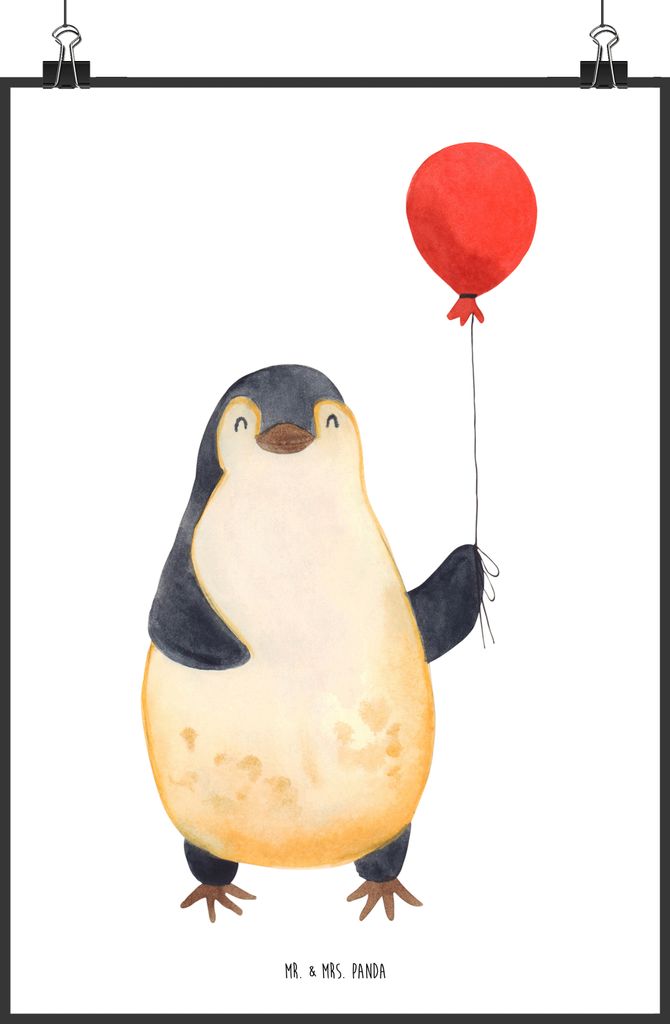 Mr. & Mrs. Panda Bild Pinguin Luftballon DIN A0 - Weiß - Geschenk, wanddeko, Glück, Geschenkidee, drucke, Kirmes, Plakat, Wanddekoration, Wandbil...